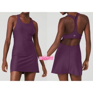 Alo Airlift Fly Dress Dark Plum Purple Padded Open Cut-Out Cutout Back Mini M